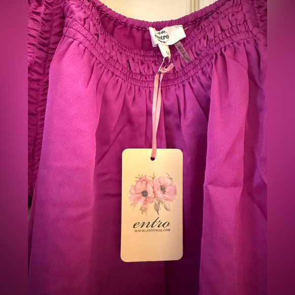 NWT Entro Silky Magenta Purple Puff Sleeve Blouse Square Neck Boutique Boho - Picture 2 of 10